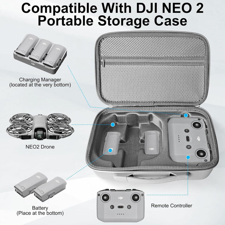Tasche für DJI Neo 2 Case, Tragbar PU Case für DJI Neo 2 Fly More Combo Zubehör, Neo 2 Tasche, Reise