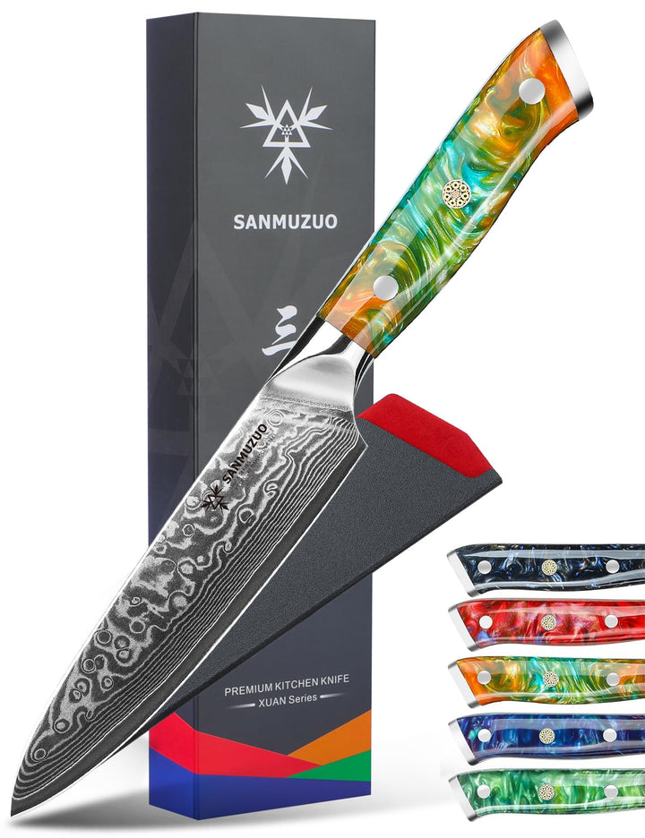 Allzweckmesser Damastmesser 13 cm Klingenlänge - Japanisches Kochmesser - VG 10 Damaskus Stahl Küche