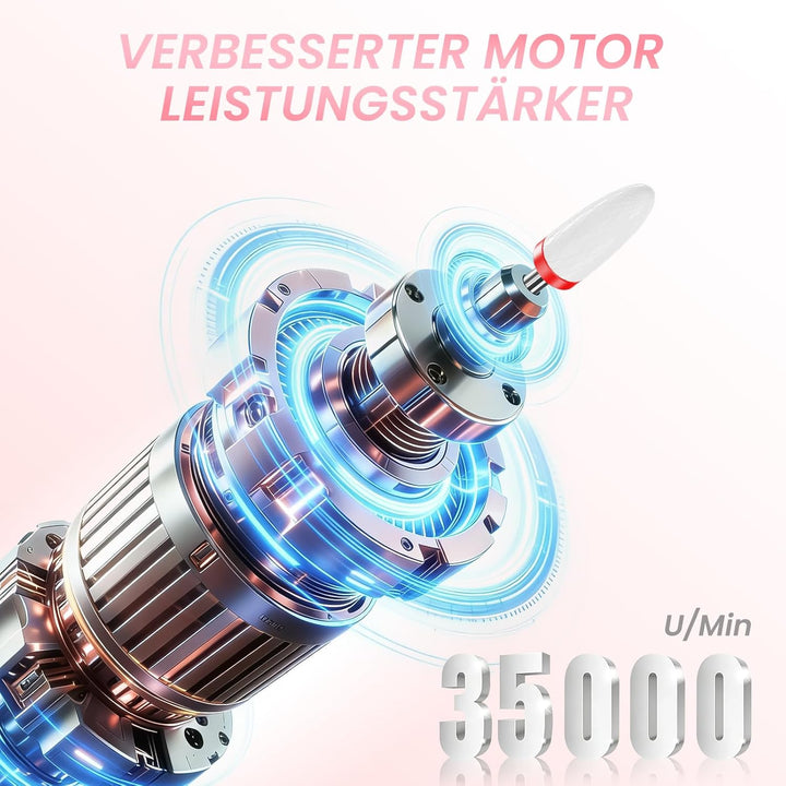 Nagelfräser Kabellos Elektrische Nagelfeile, 35000 U/Min Professionell Nail Drill, 15 in 1 Nagelfräs