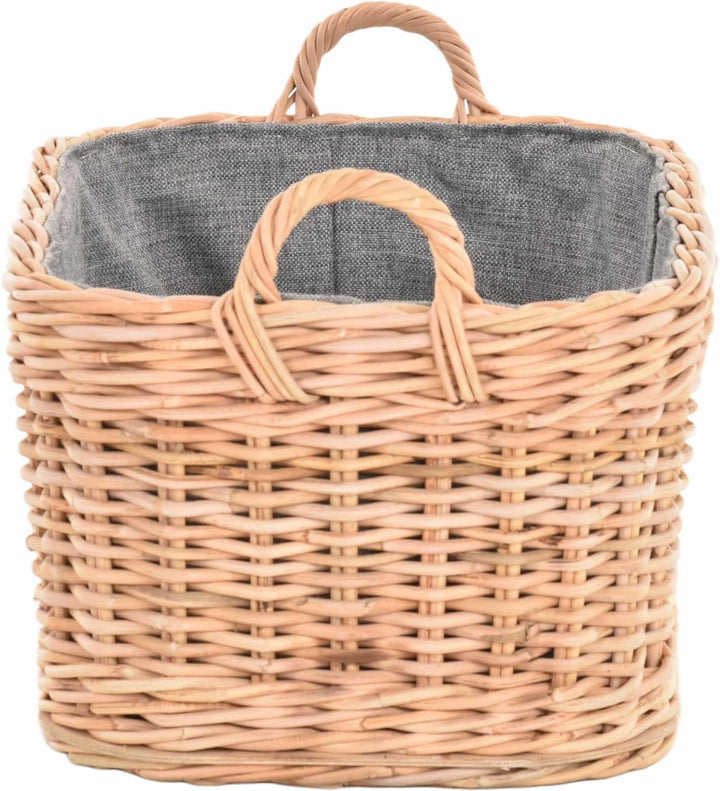 Holzkorb für Kaminholz Rattan geflochten mit Griffen und Stoff Tragekorb Holz (Hell Natur, 64x50cm)
