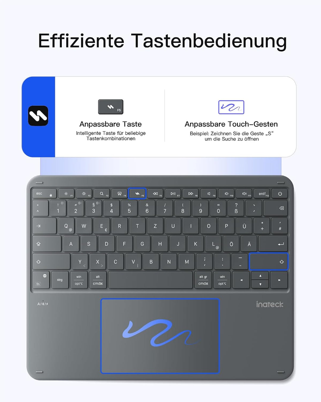 Inateck leichte Bluetooth-Tastatur, grosses Touchpad, grosse Tasten