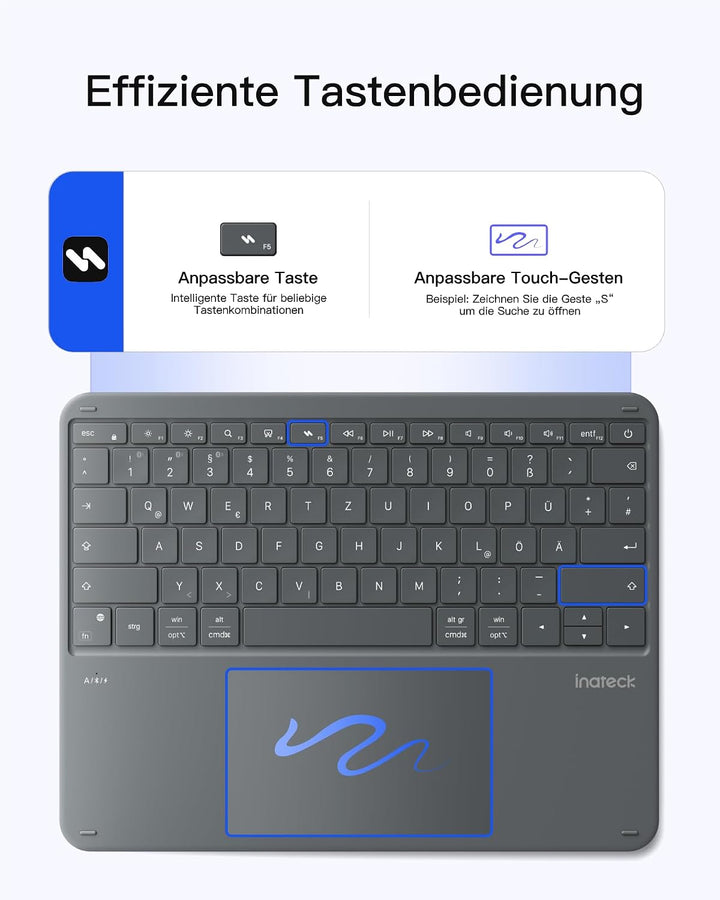 Inateck leichte Bluetooth-Tastatur, grosses Touchpad, grosse Tasten