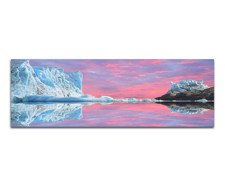Paul Sinus Art Panoramabild auf Leinwand und Keilrahmen 150x50cm Argentinien Meer Eisberge Abendlich
