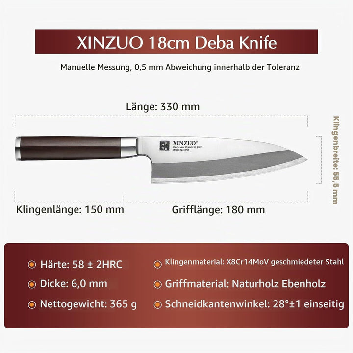 XINZUO 18cm Deba Messer, Edelstahl X8Cr14MoV Sashimi Sushi Messer Einzelfase Klinge- Kochmesser Prof