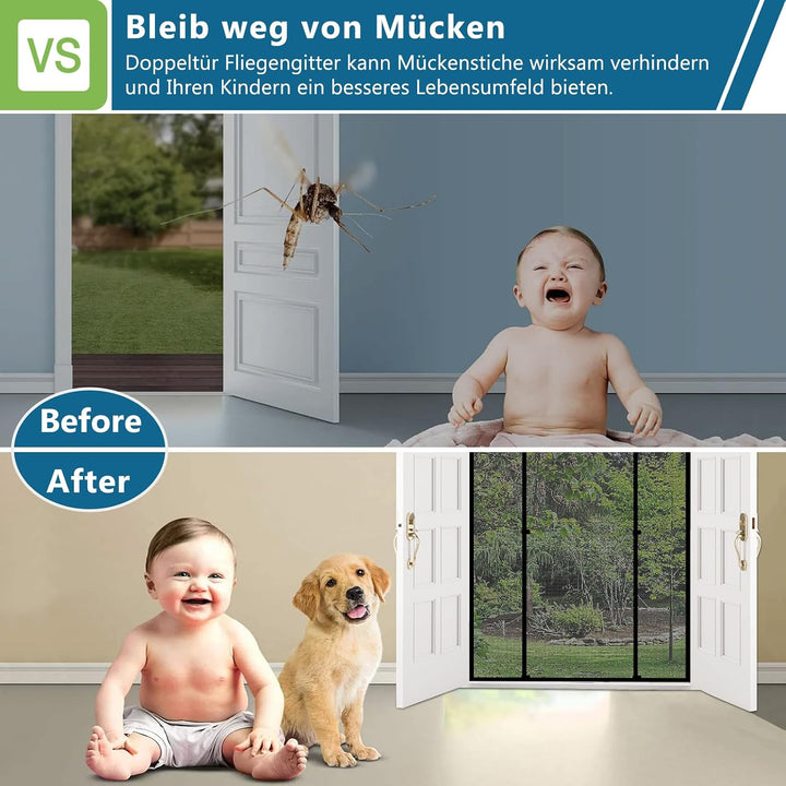 HooTown Magnet Fliegengitter Tür,130 x 212cm Fliegengitter Doppeltür | Automatisches,Ohne Bohren,4cm