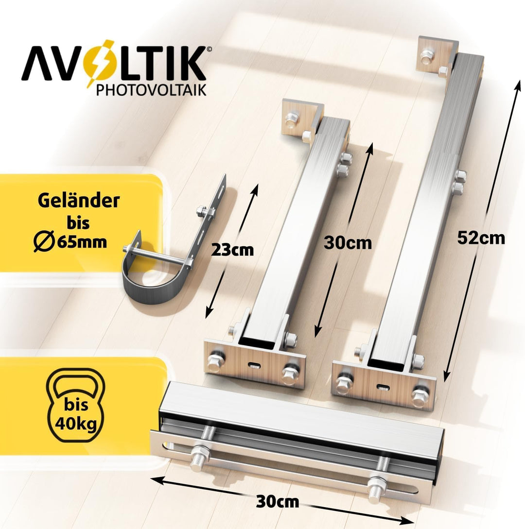 Avoltik 2x Balkonkraftwerk Halterung Balkon für alle Solarpanel-Grössen I Solarmodul Halterung aus r
