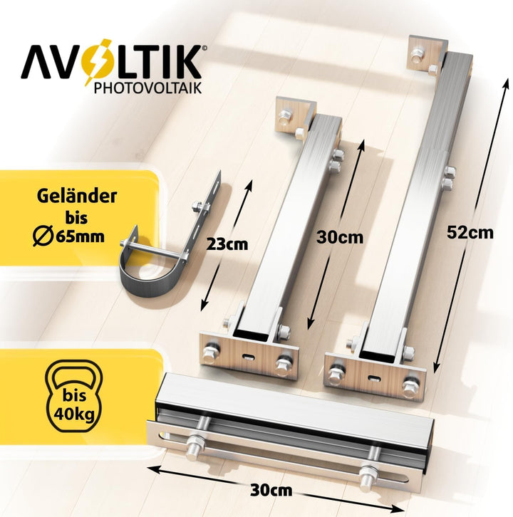 Avoltik 2x Balkonkraftwerk Halterung Balkon für alle Solarpanel-Grössen I Solarmodul Halterung aus r