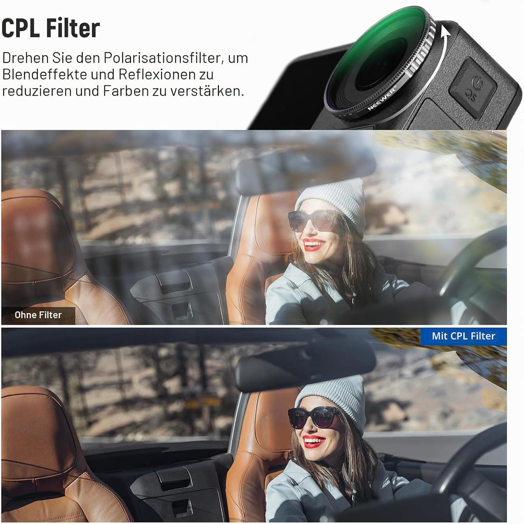 NEEWER ND Filter kompatibel mit DJI Osmo Action 4, 4er Pack ND8 ND16 ND32 CPL Polarisator Neutraldic