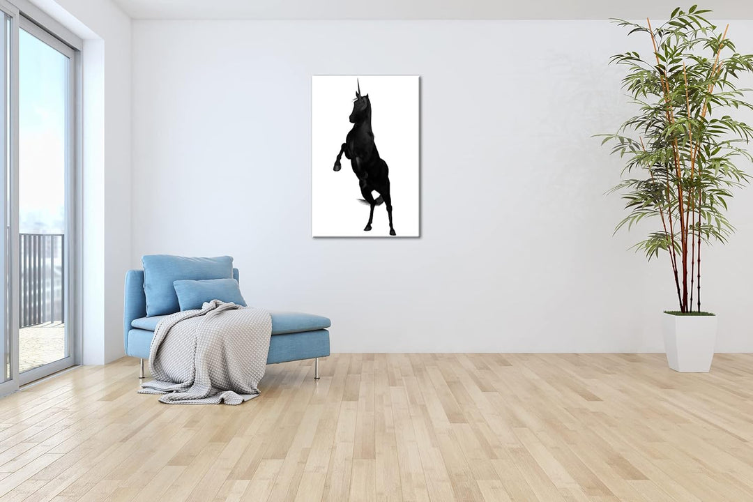 deyoli schwarzes Einhorn Format: 80x60 Effekt: Schwarz&Weiss als Leinwandbild, Motiv fertig gerahmt