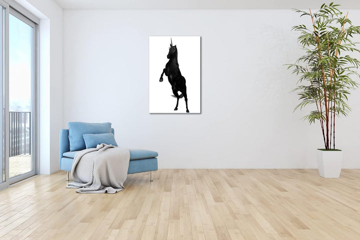 deyoli schwarzes Einhorn Format: 80x60 Effekt: Schwarz&Weiss als Leinwandbild, Motiv fertig gerahmt