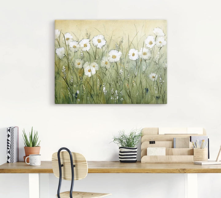 ARTland Leinwandbilder Wandbild Bild auf Leinwand 80 x 60 cm Wanddeko Botanik Blumen Gänseblümchen M