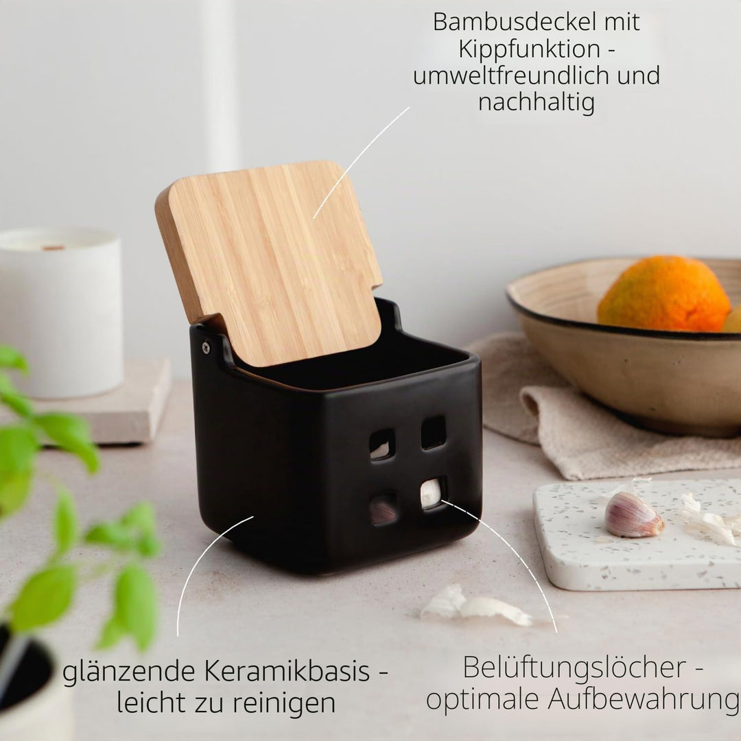 Küchenzubehör-Set aus Keramik, inklusive 1 x Salzstreuer und 1 x Knoblauchdose mit Belüftungslöchern