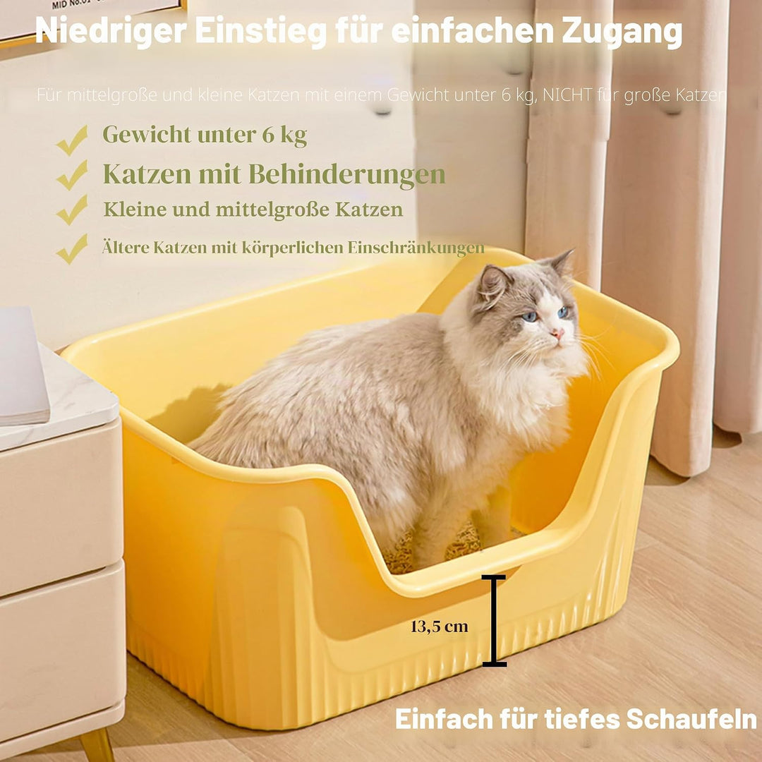 Vealind Katzenklo Offen, Gross Katzentoilette, Hoher Rand Katzenklo, Katzentoiletten mit Hohem Rand