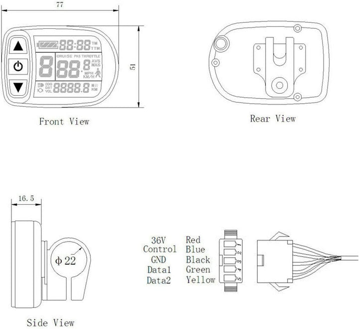 windmeile | Display KT-LCD5, Bordcomputer, Tachoanzeige, LCD-Display, Beleuchtet, Multifunktional, E