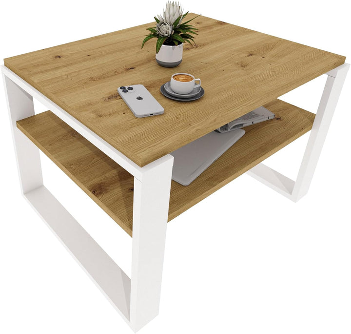 Couchtisch 61×51 cm – Wohnzimmertisch aus Holzwerkstoff, Stabiler & moderner Kaffeetisch mit zusätzl