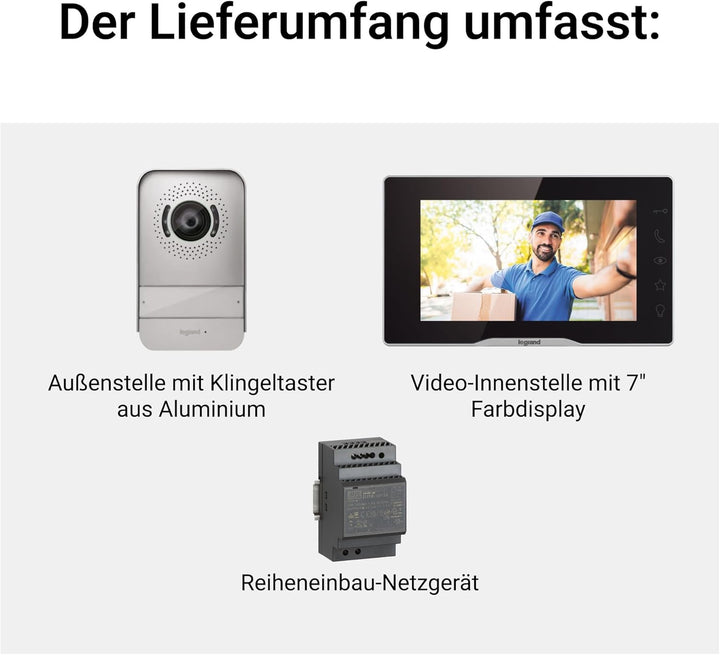 LEGRAND, EASYKIT Plus Video-Türsprechanlagen-Set mit 2-Draht-Anschluss, 7"-Farbmonitor-verspiegelt &