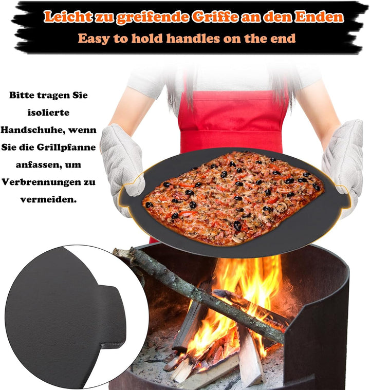 LZQ Gusseisengrillpfanne Rund Ø45cm, BBQ-Dreibein, Abnehmbare Grillplatte, Dutch Oven, Grillzubehör