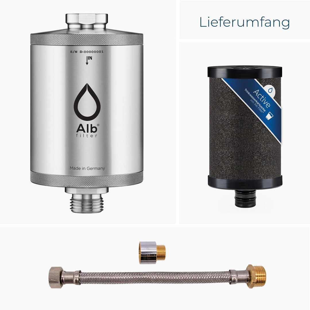 Alb Filter® Active Trinkwasserfilter reduziert Schadstoffe, Schwermetalle Edelstahl Natur