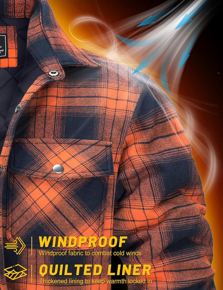 TACVASEN Herren Karierte Hemdjacke Flanellhemd Holzfällerhemd Thermohemd Jacke S Orange, S Orange
