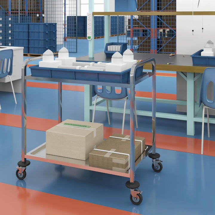 BLV servierwagen Edelstahl klein 2 Böden,servierwagen mit Rollen und 4-Bremsen Für Restaurant Küche