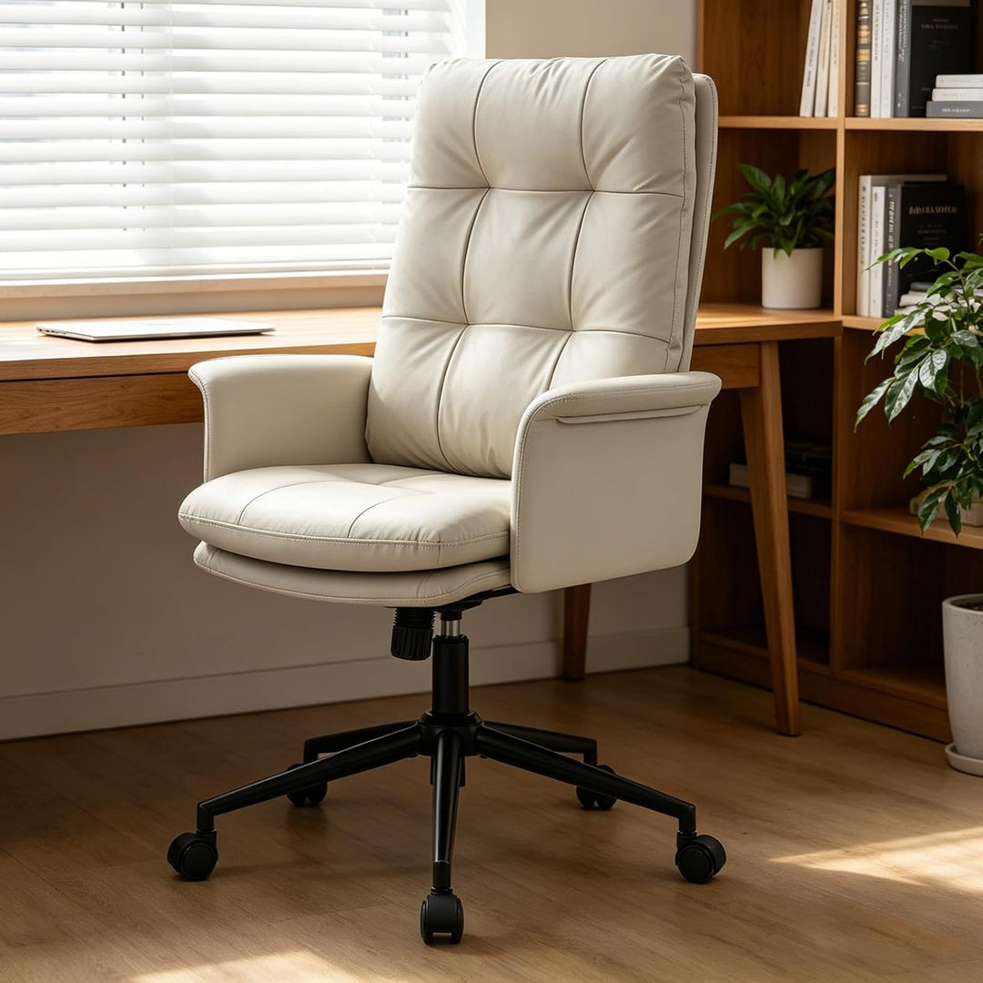 IWMH Bürostuhl Ergonomisch,Schreibtischstuhl Bequem PU Leder,Hoher Rückenlehne Chefsessel,Doppelt Ge