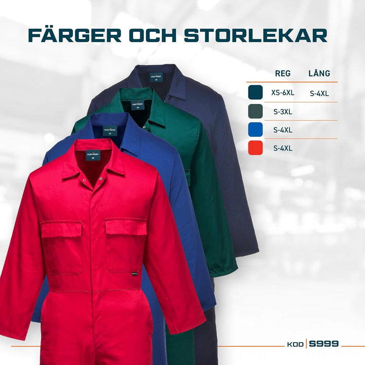 Portwest S999 Herren Euro-Arbeitskleidung Polycotton Overall Arbeitsanzug Royal Blau 3XL, Royal Blau
