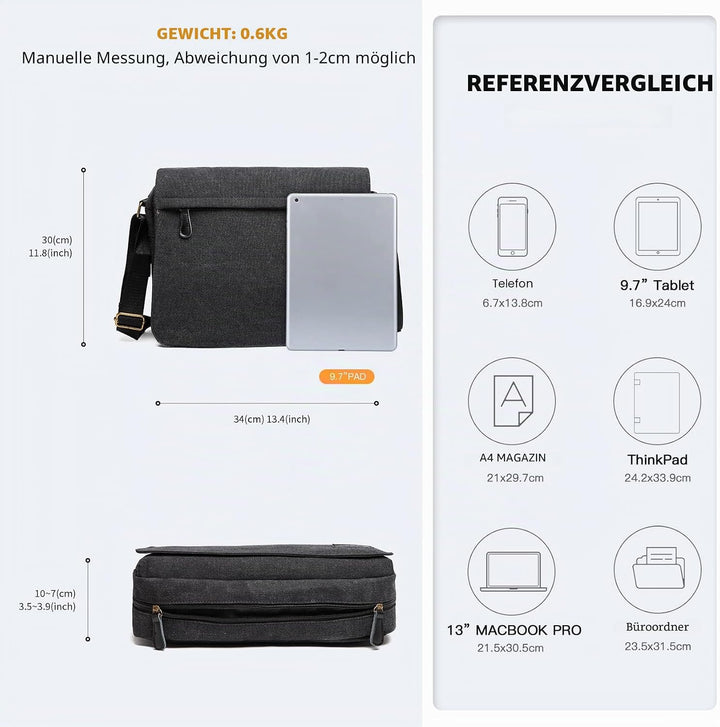 KONO Umhängetasche Leinwand Schultertasche Gross Messenger Bag 13 Zoll Segeltuch Tasche für Arbeit U