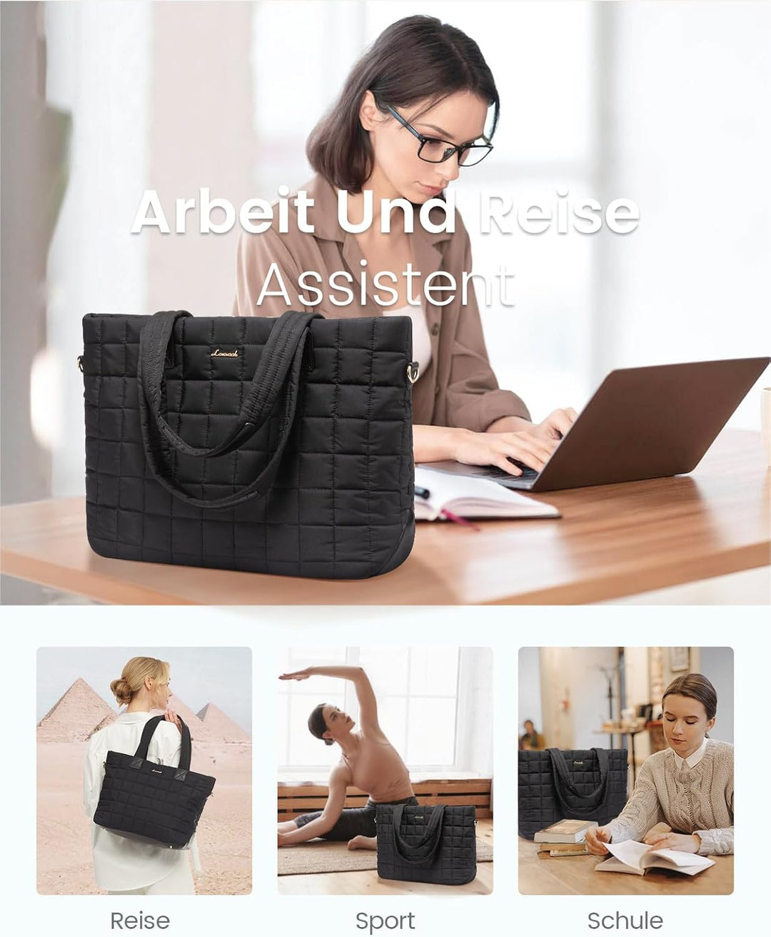 LOVEVOOK Laptoptasche Damen 15,6 Zoll，Laptop Handtasche Arbeitstasche Gross，Puffer Shopper Tasche Sc