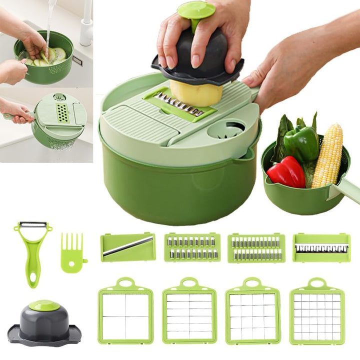 Gemüseschneider 10-in-1 mit Auffangbehälter, Mandoline Gemüsehobel aus Edelstahl, Multifunktionaler