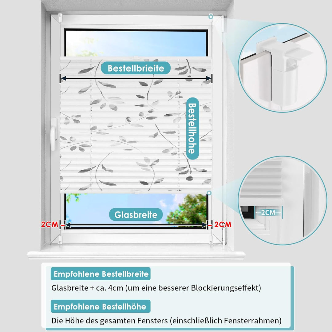 HOMEDEMO Plissee ohne Bohren Verdunkelung, Thermo Plisseerollo Klemmfix, 110 x 50 cm (LxB) Weiss mit