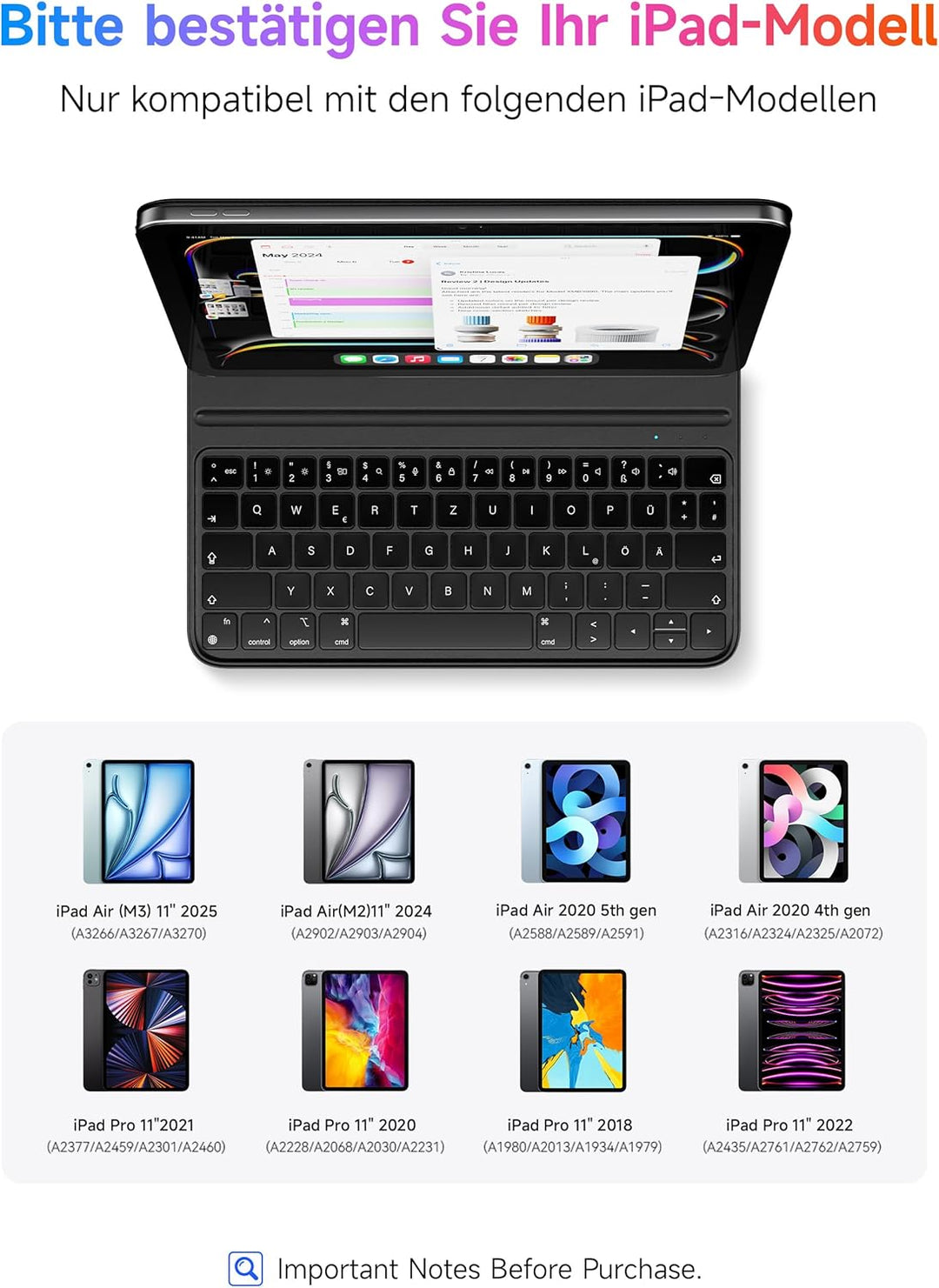 HOU für iPad Air 5 Hülle mit Tastatur für iPad Air 6 11 Zoll, für iPad Pro 11 Hülle mit Tastatur (4.
