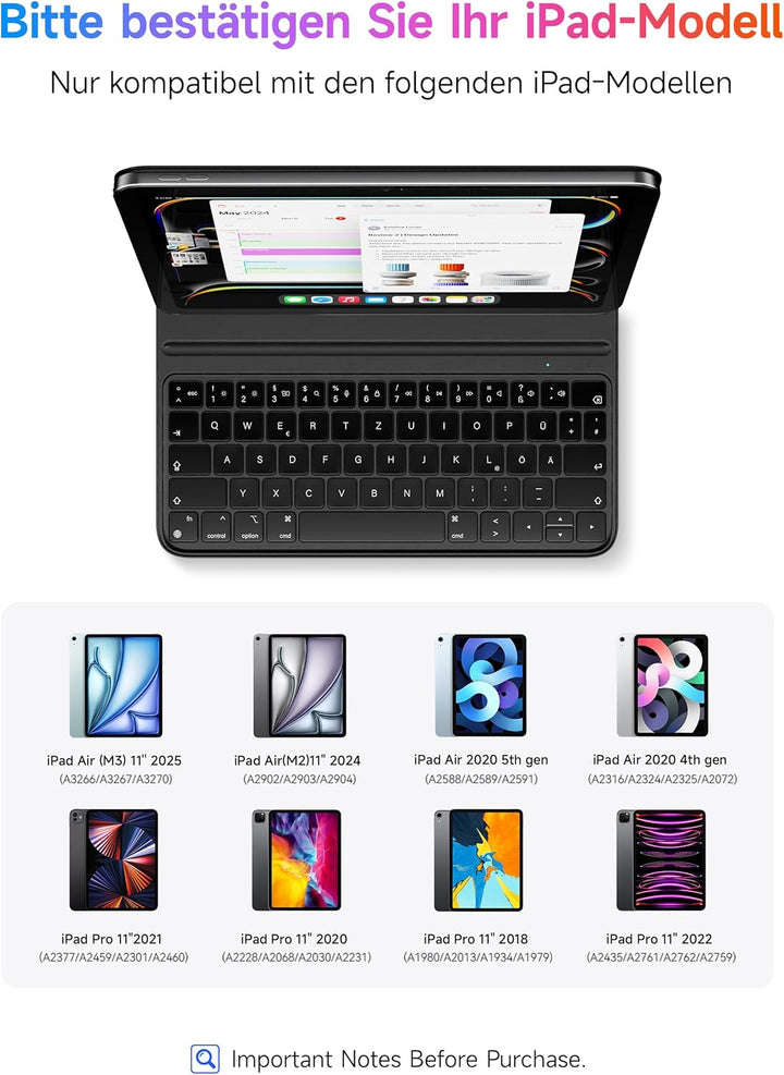 HOU für iPad Air 5 Hülle mit Tastatur für iPad Air 6 11 Zoll, für iPad Pro 11 Hülle mit Tastatur (4.