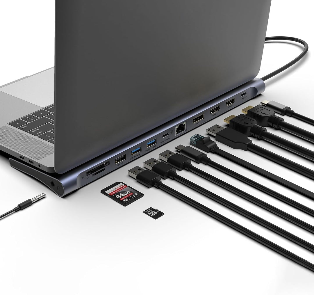 FeinTech CX301 USB C Docking Station 2X HDMI, 1x DisplayPort, 12in1 Hub, Dual Display 4K 60Hz, Tripl