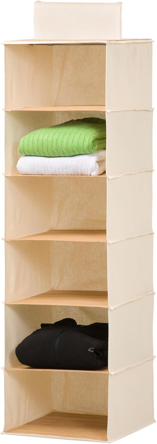 Honey-Can-Do SFT-01003 Hänge-Organizer für Pullover aus Bambus mit 6 Fächern, Stoff, Bamboo, 30.5x29