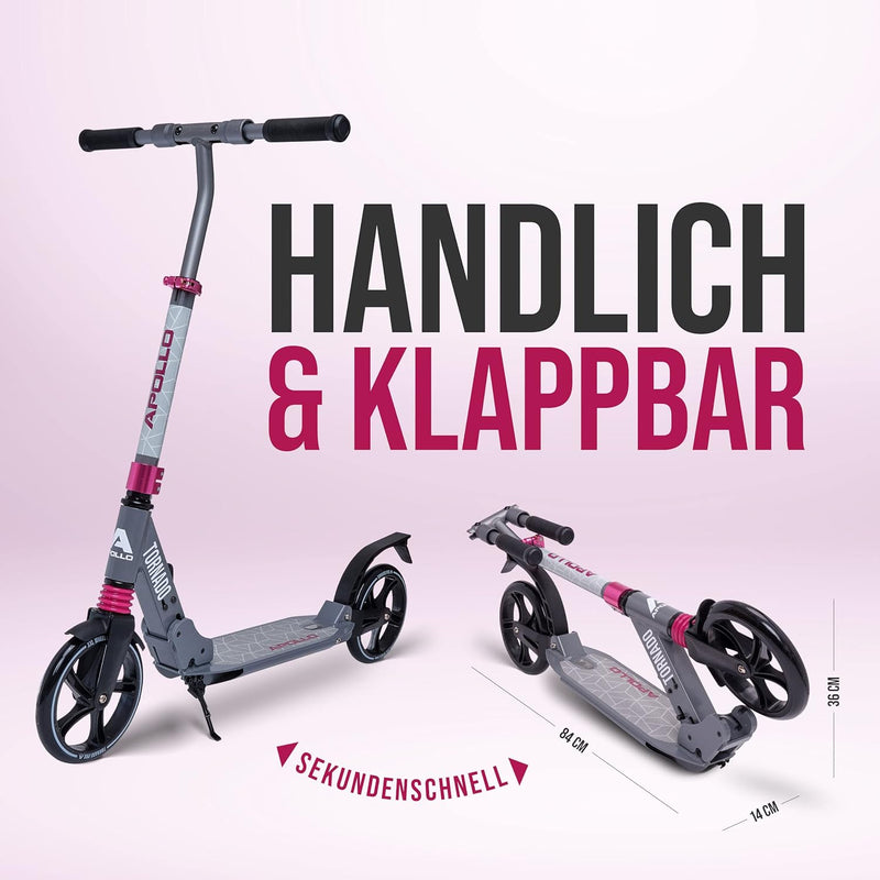Apollo High End Scooter Erwachsene - Tornado | Cityroller Kinder ab 7 Jahre mit Bremse und Federung