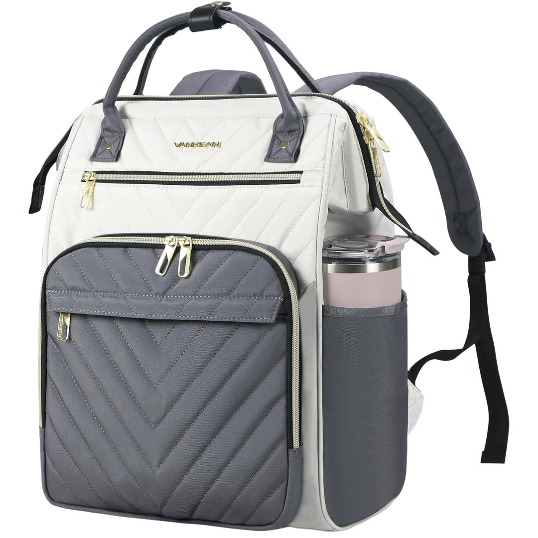 VANKEAN 15.6 Zoll Laptop-Rucksack für Damen – Herren,Beige-Grau | Computer Arbeitstasche, Grosse Kap
