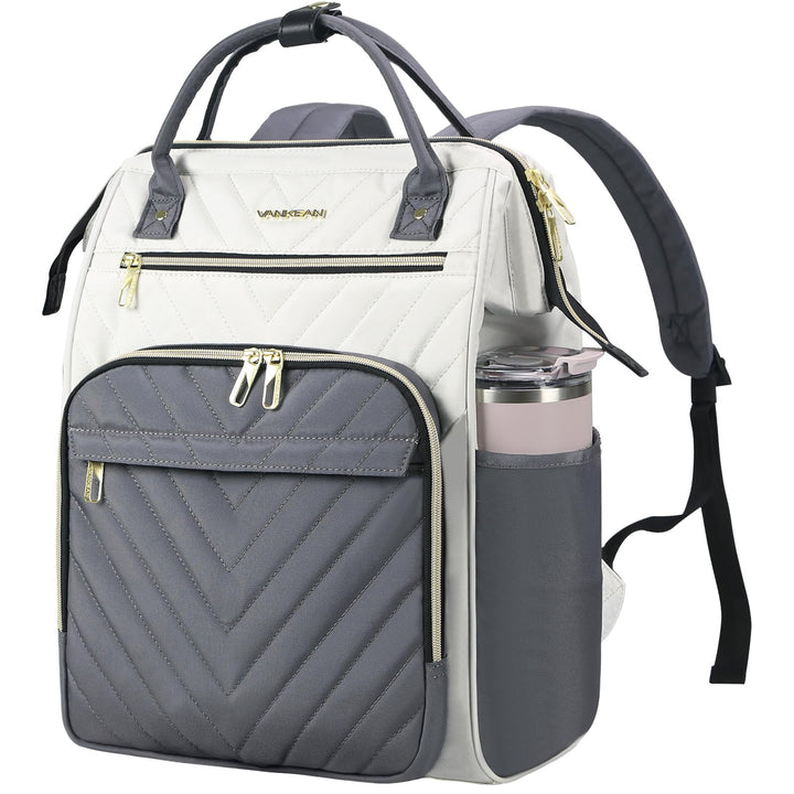 VANKEAN 15.6 Zoll Laptop-Rucksack für Damen – Herren,Beige-Grau | Computer Arbeitstasche, Grosse Kap