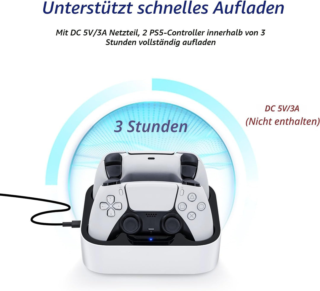 Mcbazel Ladestation PS5 Controller, PS5, Doppel-Ladegerät, Schutz gegen Überhitzung, dreifacher Schu