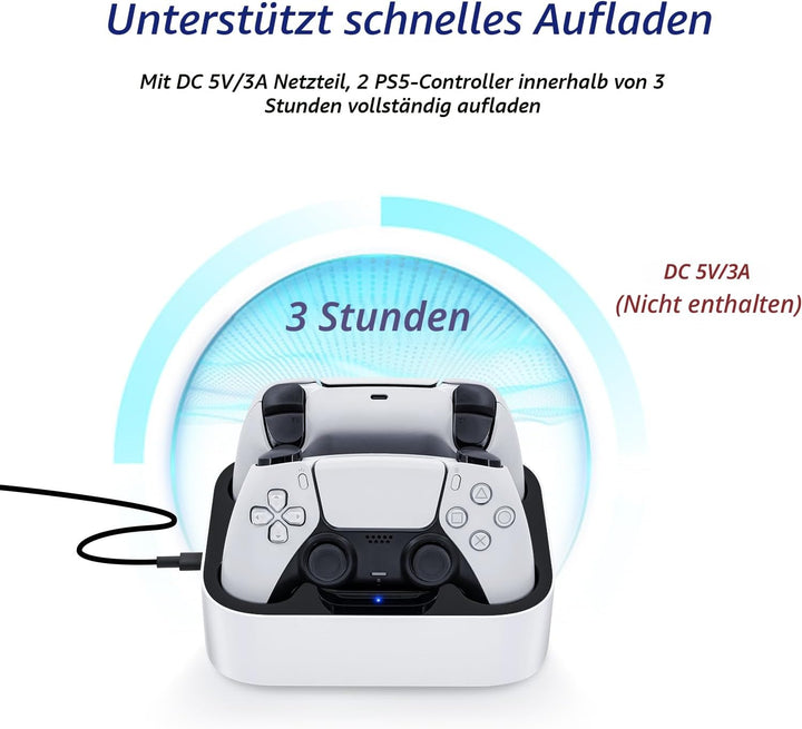 Mcbazel Ladestation PS5 Controller, PS5, Doppel-Ladegerät, Schutz gegen Überhitzung, dreifacher Schu
