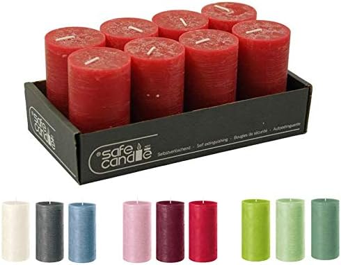 Rustikale Stumpenkerzen – 8 Stück - Wachskerzen/Rustickerzen/Adventskerzen Weihnachten (Rubin Rot, S