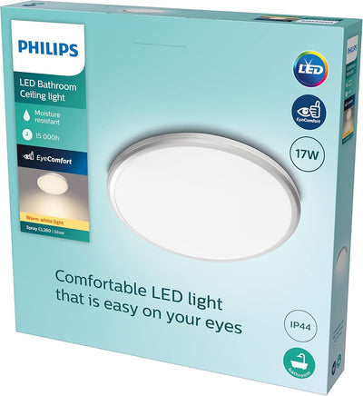 Philips LED Spray Deckenleuchte für das Badezimmer, 12W, IP44 Schutzart, Weiss, 17W, 17W