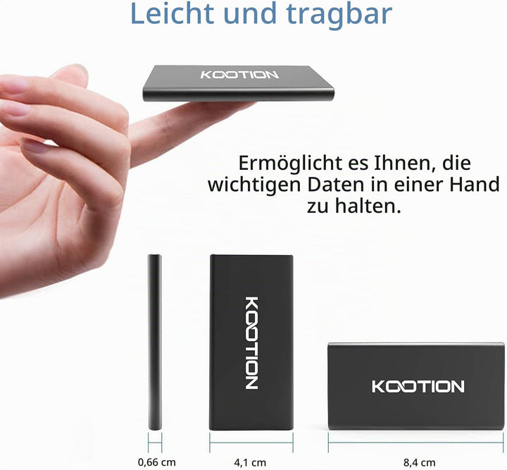 KOOTION Externe Festplatte SSD 500GB, Externe Portable SSD Hard Drive USB 3.1 Typ-C Schnell Solid St