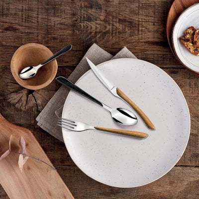 Amefa ECLAT Nature Besteckset, 24-teilig, Besteck Set für 6 Personen, braune Holz-Griffe, Spülmaschi