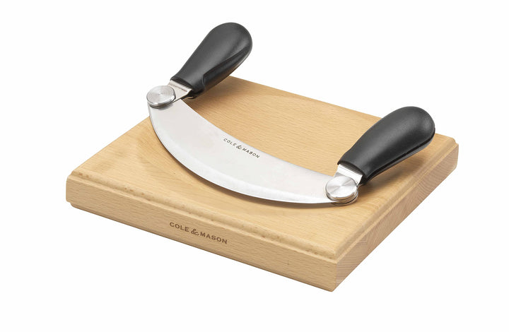 Cole & Mason H105549 Woodhall Wiegemesser und Schneidebrett, Kräuterhacker Rocker/Frischkräuterschne