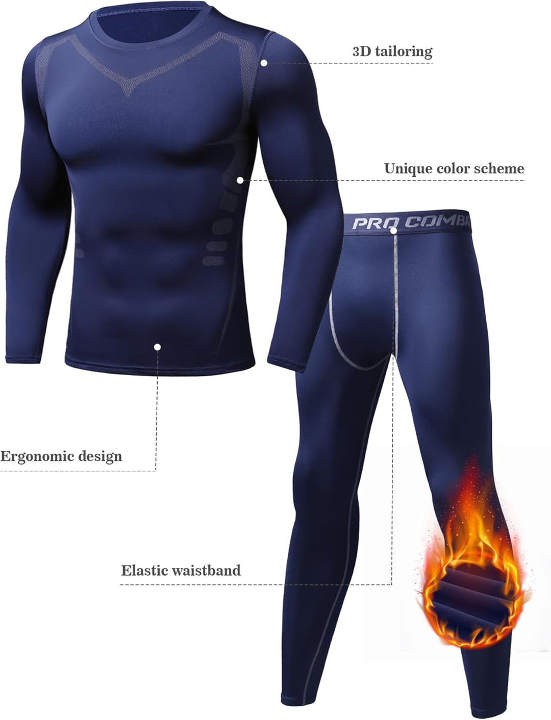 Thermounterwäsche Herren Winter Thermo Unterwäsche Set Fussball Funktionsunterwäsche Innenfleece Ski