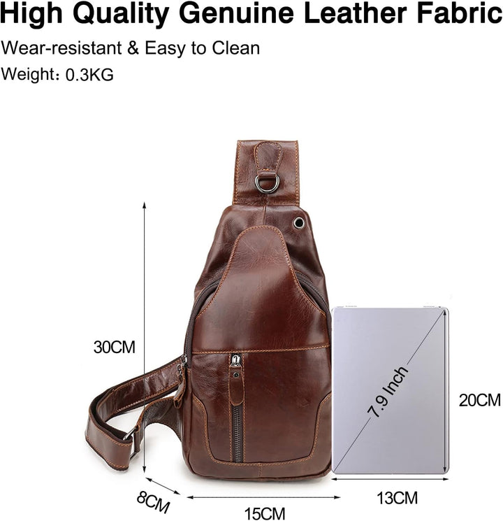 FANDARE Retro Brusttasche Leder Sling Bag Schultertasche Herren Damen Umhängetaschen Sporttasche für