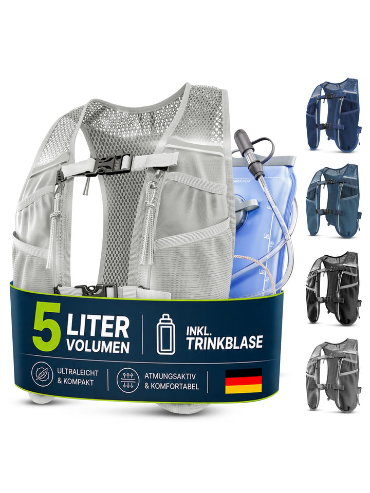SASMO® Laufweste Damen & Herren 5L / 2L | Running Vest - Ultraleicht & atmungsaktiv| Laufrucksack Da