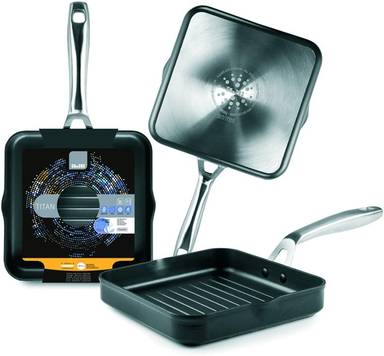 IBILI - Grillpfanne Titan, 23 cm, Aluminiumdruckguss, Anti-Haft, geeignet für Induktion 23 cms, 23 c