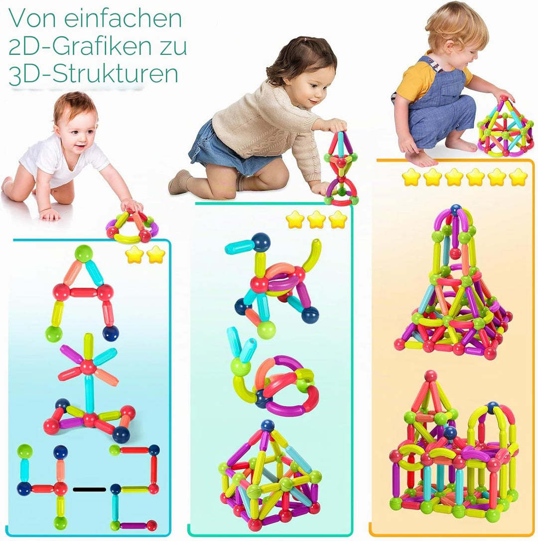 108 Pcs Magnetische Bausteine Spielzeug, 3D Konstruktions Spielzeug, Magnetspielzeug für Kinder, Päd
