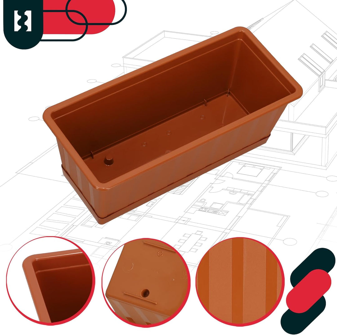 KOTARBAU® 4er Set Blumenkasten - Blumentopf für Balkon - 40 x 18 x 14 cm - Terrakotta - Balkonkasten